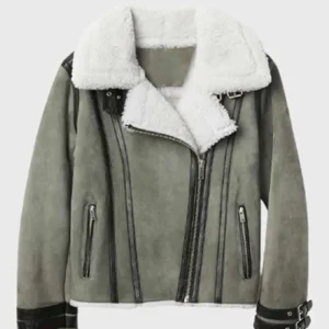 Kristi Shearling Grey Sheepskin Genuine Leather Jacket